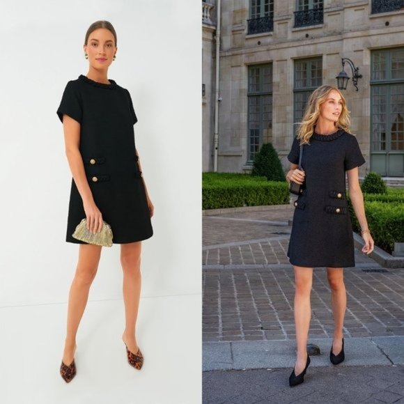 Tuckernuck | NEW Black Tweed Jackie Short Sleeve Classic Retro Mini Dress Size M - Picture 1 of 11